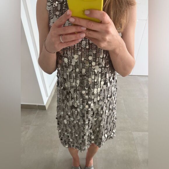 NEW PAROSH Silver Sequin Sleeveless Shift Dress XS 0 2 - Picture 7 of 8